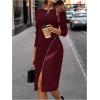 image:imageSOLY HUX Womens Patchwork Leather Zipper Dress Crew Neck Long Sleeve Split Hem Elegant Bodycon DressSolid Burgundy