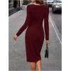 image:imageSOLY HUX Womens Patchwork Leather Zipper Dress Crew Neck Long Sleeve Split Hem Elegant Bodycon DressSolid Burgundy