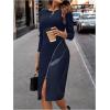 image:imageSOLY HUX Womens Patchwork Leather Zipper Dress Crew Neck Long Sleeve Split Hem Elegant Bodycon DressSolid Dark Blue