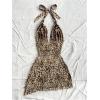 image:imageSOLY HUX Womens Sexy Tie Dye Print Halter V Neck Mini Dress Retro Backless Fitted Bodycon DressesBrown Leopard