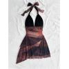 image:imageSOLY HUX Womens Sexy Tie Dye Print Halter V Neck Mini Dress Retro Backless Fitted Bodycon DressesBrown Multi