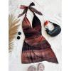 image:imageSOLY HUX Womens Sexy Tie Dye Print Halter V Neck Mini Dress Retro Backless Fitted Bodycon DressesBrown Multi
