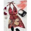 image:imageSOLY HUX Womens Sexy Tie Dye Print Halter V Neck Mini Dress Retro Backless Fitted Bodycon DressesBurgundy Leopard