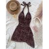 image:imageSOLY HUX Womens Sexy Tie Dye Print Halter V Neck Mini Dress Retro Backless Fitted Bodycon DressesDark Brown Leopard