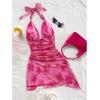 image:imageSOLY HUX Womens Sexy Tie Dye Print Halter V Neck Mini Dress Retro Backless Fitted Bodycon DressesHot Pink Floral