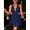 image:imageSOLY HUX Womens Summer Halter Bodycon Mini Dress Sexy Deep V Ruffle Party Cocktail Cami DressesDark Blue