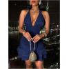 image:imageSOLY HUX Womens Summer Halter Bodycon Mini Dress Sexy Deep V Ruffle Party Cocktail Cami DressesDark Blue