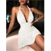image:imageSOLY HUX Womens Summer Halter Bodycon Mini Dress Sexy Deep V Ruffle Party Cocktail Cami DressesPlain White