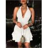 image:imageSOLY HUX Womens Summer Halter Bodycon Mini Dress Sexy Deep V Ruffle Party Cocktail Cami DressesPlain White