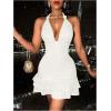 image:imageSOLY HUX Womens Summer Halter Bodycon Mini Dress Sexy Deep V Ruffle Party Cocktail Cami DressesPlain White