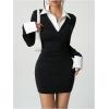 image:imageSOLY HUX Womens Y2k Long Sleeve Mini Dress Collared Bodycon Going Out Party DressesBlack and White