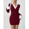 image:imageSOLY HUX Womens Y2k Long Sleeve Mini Dress Collared Bodycon Going Out Party DressesBurgundy and White