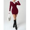 image:imageSOLY HUX Womens Y2k Long Sleeve Mini Dress Collared Bodycon Going Out Party DressesBurgundy and White