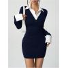 image:imageSOLY HUX Womens Y2k Long Sleeve Mini Dress Collared Bodycon Going Out Party DressesDark Blue