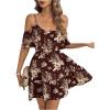 image:imageSOLY HUX Womens Boho Floral Print Cold Shoulder Dress Short Sleeve Ruffle A Line Vacation Elegant Mini DressesBurgundy Flower