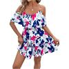 image:imageSOLY HUX Womens Boho Floral Print Cold Shoulder Dress Short Sleeve Ruffle A Line Vacation Elegant Mini DressesMulticolor Floral