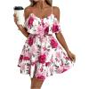 image:imageSOLY HUX Womens Boho Floral Print Cold Shoulder Dress Short Sleeve Ruffle A Line Vacation Elegant Mini DressesMulticolor Floral Print