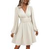 image:imageSOLY HUX Womens Elegant Dress V Neck Long Sleeve High Waist Swing Prom Cocktail Short DressesPlain Apricot