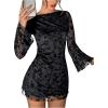 image:imageSOLY HUX Womens Floral Sexy Mesh Mini Dress Bell Long Sleeve Bodycon Going Out DressesBlack Floral