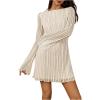 image:imageSOLY HUX Womens Lace Mini Dress Boat Neck Long Sleeve Lettuce Trim Bodycon DressesPure Apricot