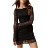 image:imageSOLY HUX Womens Lace Mini Dress Boat Neck Long Sleeve Lettuce Trim Bodycon DressesSolid Black