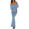 image:imageSOLY HUX Womens Off The Shoulder Long Sleeve Sweater Dress Party Formal Bodycon Maxi DressesPlain Blue