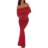 image:imageSOLY HUX Womens Off The Shoulder Long Sleeve Sweater Dress Party Formal Bodycon Maxi DressesPlain Red