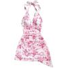 image:imageSOLY HUX Womens Sexy Tie Dye Print Halter V Neck Mini Dress Retro Backless Fitted Bodycon DressesPink Floral