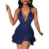 image:imageSOLY HUX Womens Summer Halter Bodycon Mini Dress Sexy Deep V Ruffle Party Cocktail Cami DressesDark Blue
