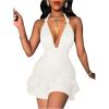 image:imageSOLY HUX Womens Summer Halter Bodycon Mini Dress Sexy Deep V Ruffle Party Cocktail Cami DressesPlain White