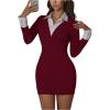image:imageSOLY HUX Womens Y2k Long Sleeve Mini Dress Collared Bodycon Going Out Party DressesBurgundy and White