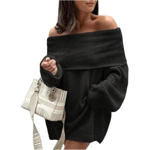 image:imageSOLY HUX Womens Off The Shoulder Sweater Dress Long Sleeve Knit Loose Mini DressesPure Black