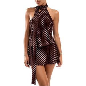 image:imageSOLY HUX Womens Polka Dots Mini Dress Backless Sleeveless Halter A Line Party Summer DressesCoffee Brown Polka Dots
