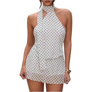image:imageSOLY HUX Womens Polka Dots Mini Dress Backless Sleeveless Halter A Line Party Summer DressesWhite Polka Dots