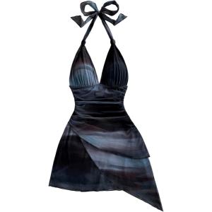 image:imageSOLY HUX Womens Sexy Tie Dye Print Halter V Neck Mini Dress Retro Backless Fitted Bodycon DressesBlue Multi