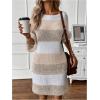 image:imageSOLY HUX Sweater Dresses for Women 2025 Long Sleeve Striped Knit Dress Fall Winter Dresses for Women TrendyApricot and White