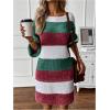 image:imageSOLY HUX Sweater Dresses for Women 2025 Long Sleeve Striped Knit Dress Fall Winter Dresses for Women TrendyGreen and White