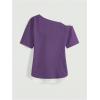 image:imageSOLY HUX Womens Gothic Grunge Cold Shoulder Short Sleeve T Shirts 2 in 1 Asymmetrical Tee TopsViolet Purple