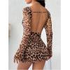 image:imageSOLY HUX Womens Leopard Print Long Sleeve Backless Bodycon Mini Dress Music Festival Outfits ClubwearApricot Leopard