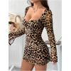 image:imageSOLY HUX Womens Leopard Print Long Sleeve Backless Bodycon Mini Dress Music Festival Outfits ClubwearBrown Cheetah