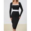 image:imageSOLY HUX Womens Midi Dress Color Block Square Neck Long Sleeve Bodycon DressesBlack and White Colorblock