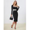 image:imageSOLY HUX Womens Midi Dress Color Block Square Neck Long Sleeve Bodycon DressesBlack and White Colorblock