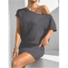 image:imageSOLY HUX Womens Off The Shoulder Mini Dress Going Out Asymmetrical Neck Short Sleeve Casual Bodycon T Shirt DressesPlain Grey