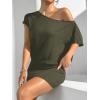 image:imageSOLY HUX Womens Off The Shoulder Mini Dress Going Out Asymmetrical Neck Short Sleeve Casual Bodycon T Shirt DressesPure Army Green