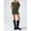 image:imageSOLY HUX Womens Off The Shoulder Mini Dress Going Out Asymmetrical Neck Short Sleeve Casual Bodycon T Shirt DressesPure Army Green