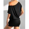 image:imageSOLY HUX Womens Off The Shoulder Mini Dress Going Out Asymmetrical Neck Short Sleeve Casual Bodycon T Shirt DressesPure Black
