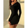 image:imageSOLY HUX Womens Off The Shoulder Mini Dress Long Sleeve Asymmetrical Neck Ruched Bodycon DressesSolid Black
