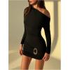 image:imageSOLY HUX Womens Off The Shoulder Mini Dress Long Sleeve Asymmetrical Neck Ruched Bodycon DressesSolid Black