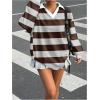 image:imageSOLY HUX Womens Oversized Tees Striped Letter Print Y2k Jersey T Shirt Collar V Neck Long Sleeve Loose TopsMulti Striped