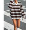 image:imageSOLY HUX Womens Oversized Tees Striped Letter Print Y2k Jersey T Shirt Collar V Neck Long Sleeve Loose TopsMulti Striped
